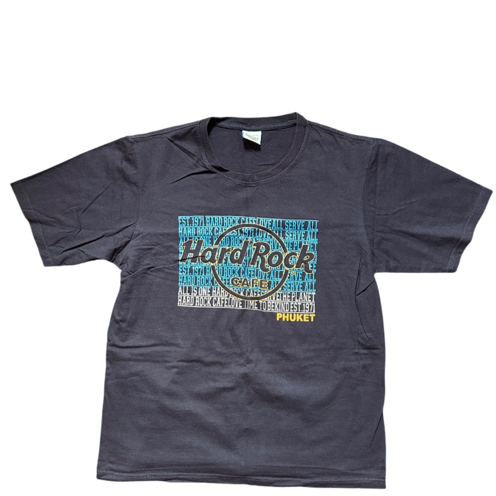 Hard Rock Cafe Charcoal Tee with Blue and Yellow Accents